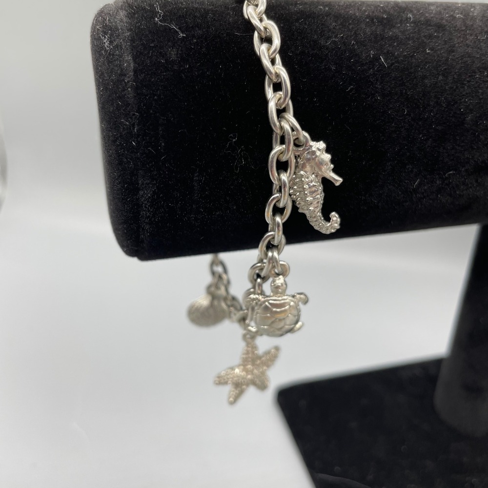 Silver‎ Tone Nautical Ocean Sea Life Charm Bracelet Toggle Clasp Seahorse Turtle